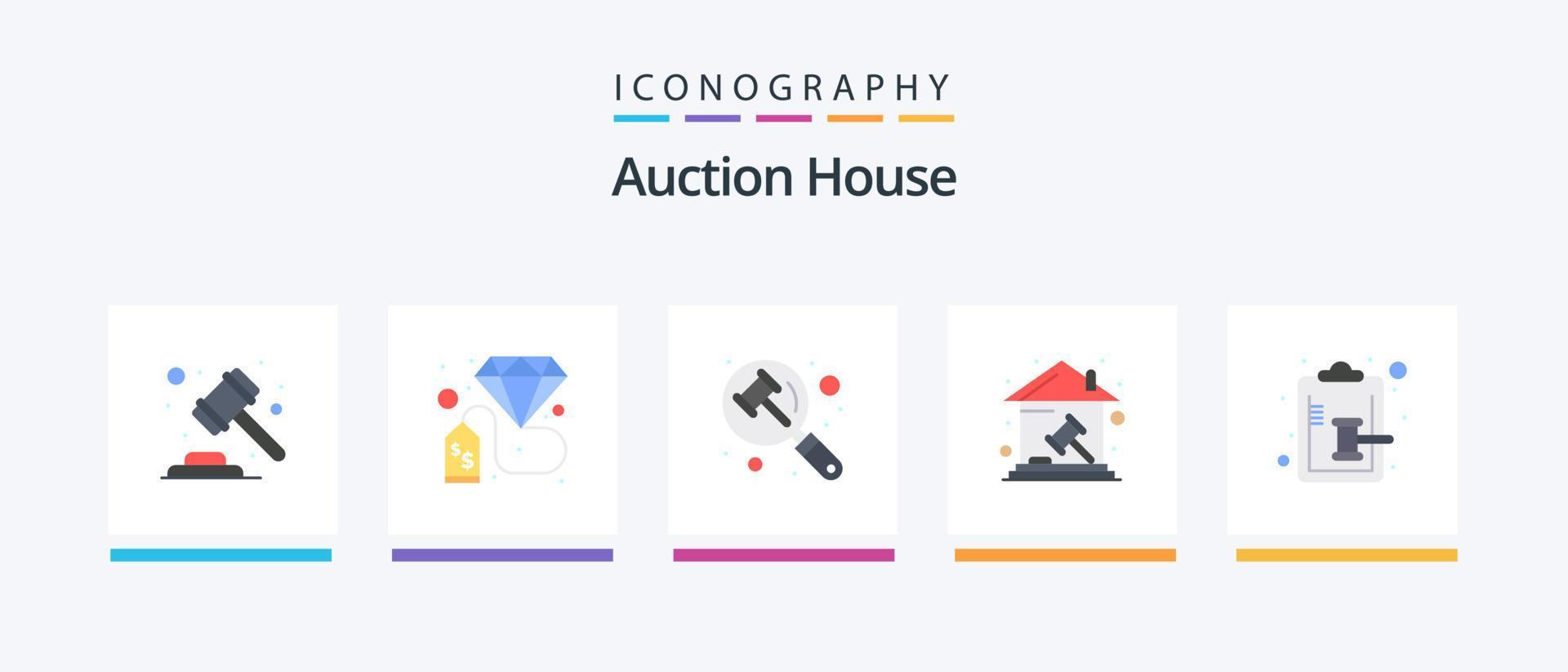 pacote de ícones de leilão plano 5, incluindo propriedade. casa. etiqueta de pagamento. quadra. lupa. design de ícones criativos vetor