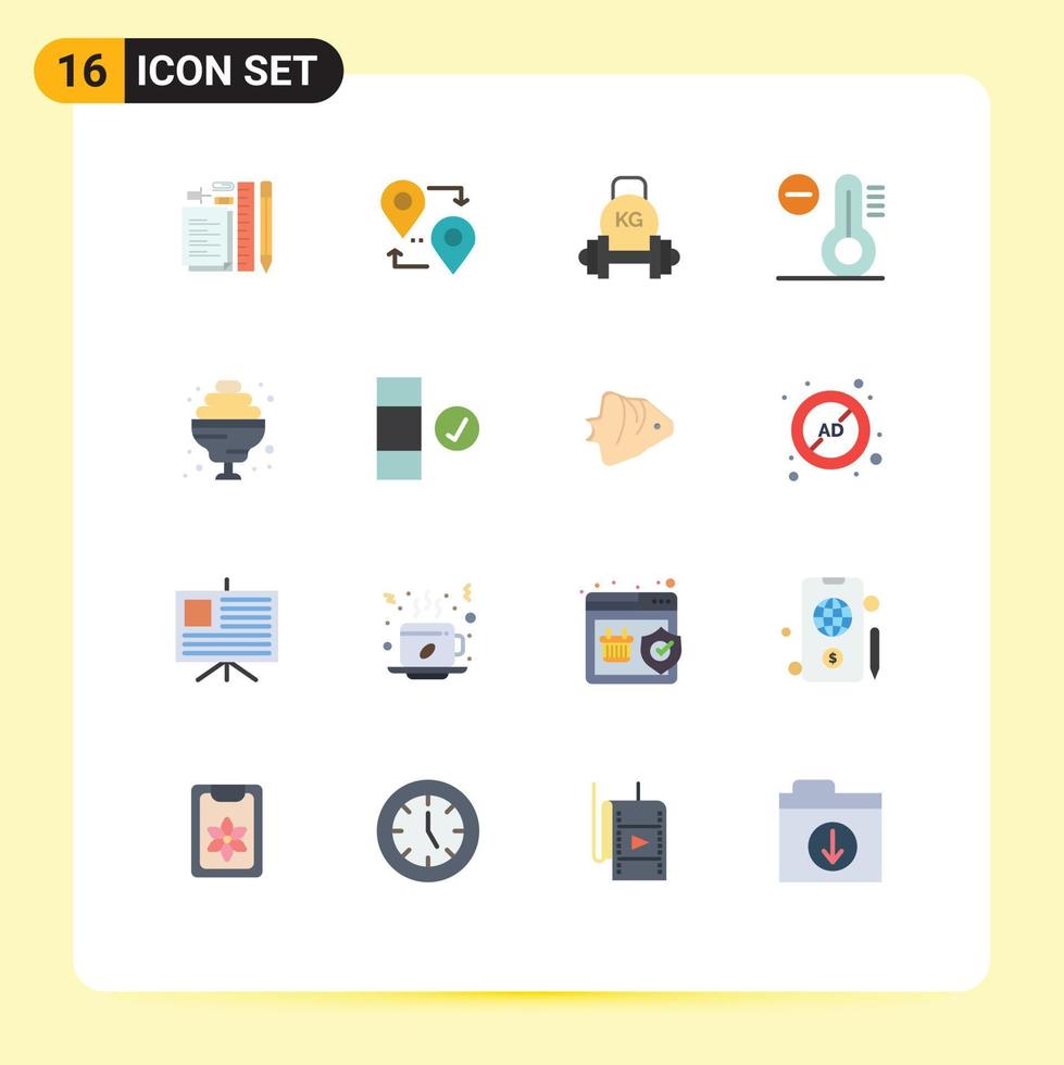 16 cores planas de vetores temáticos e símbolos editáveis de redução de coquetel pacote editável de kettlebell de clima de viagem de elementos de design de vetores criativos