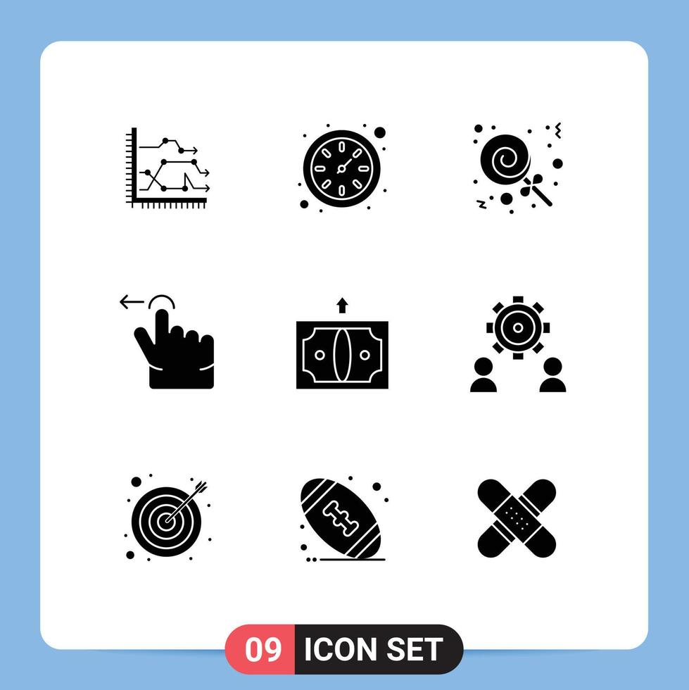 conjunto de 9 sinais de símbolos de ícones de interface do usuário modernos para finanças relógio traseiro deslize o dedo editável elementos de design vetorial vetor