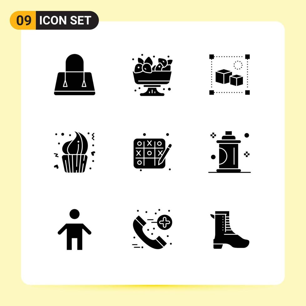 conjunto de 9 sinais de símbolos de ícones de interface do usuário modernos para hobbies, arquivo de sobremesa, bolo de dia, elementos de design de vetores editáveis