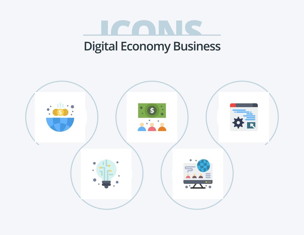 ícone plano de negócios de economia digital 5 design de ícones. . engrenagem. global. digital. on-line vetor