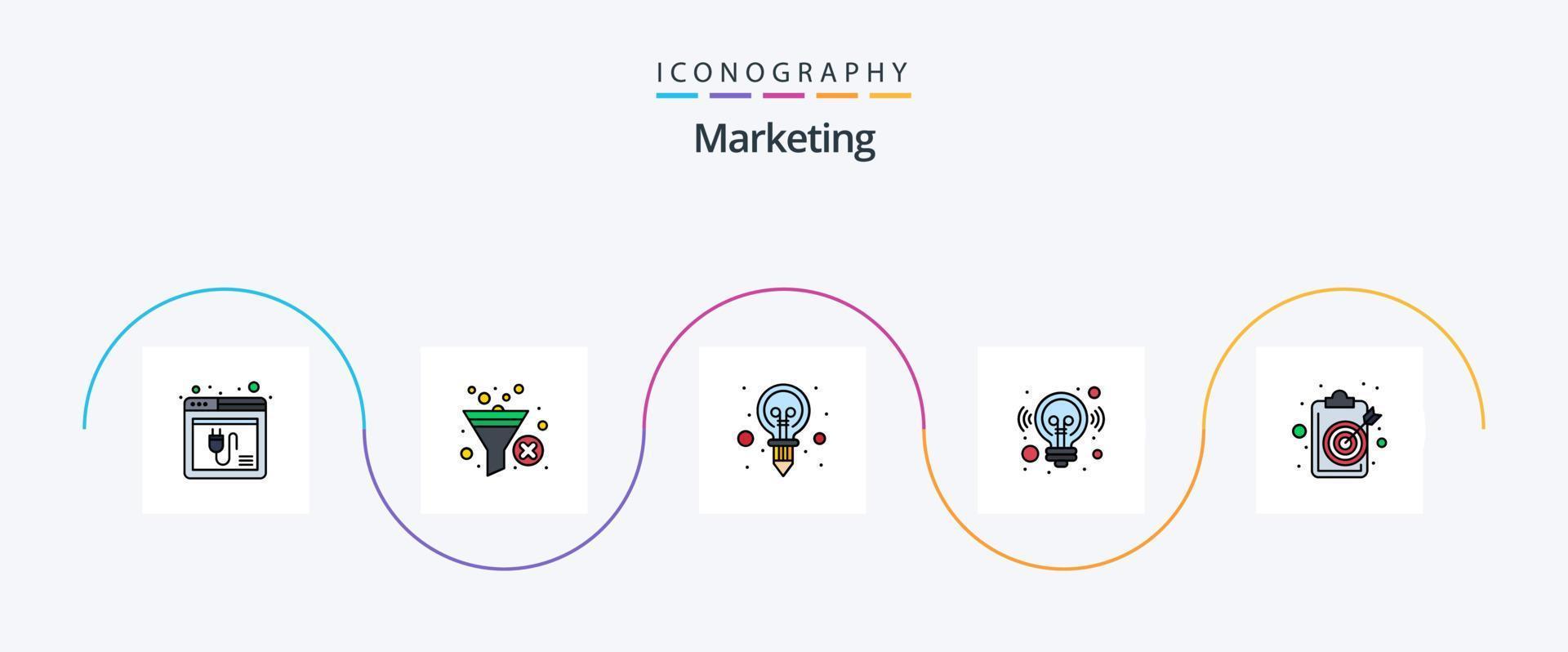 linha de marketing cheia de pacote de 5 ícones planos, incluindo objetivo. marketing. filtro. o negócio. claro vetor