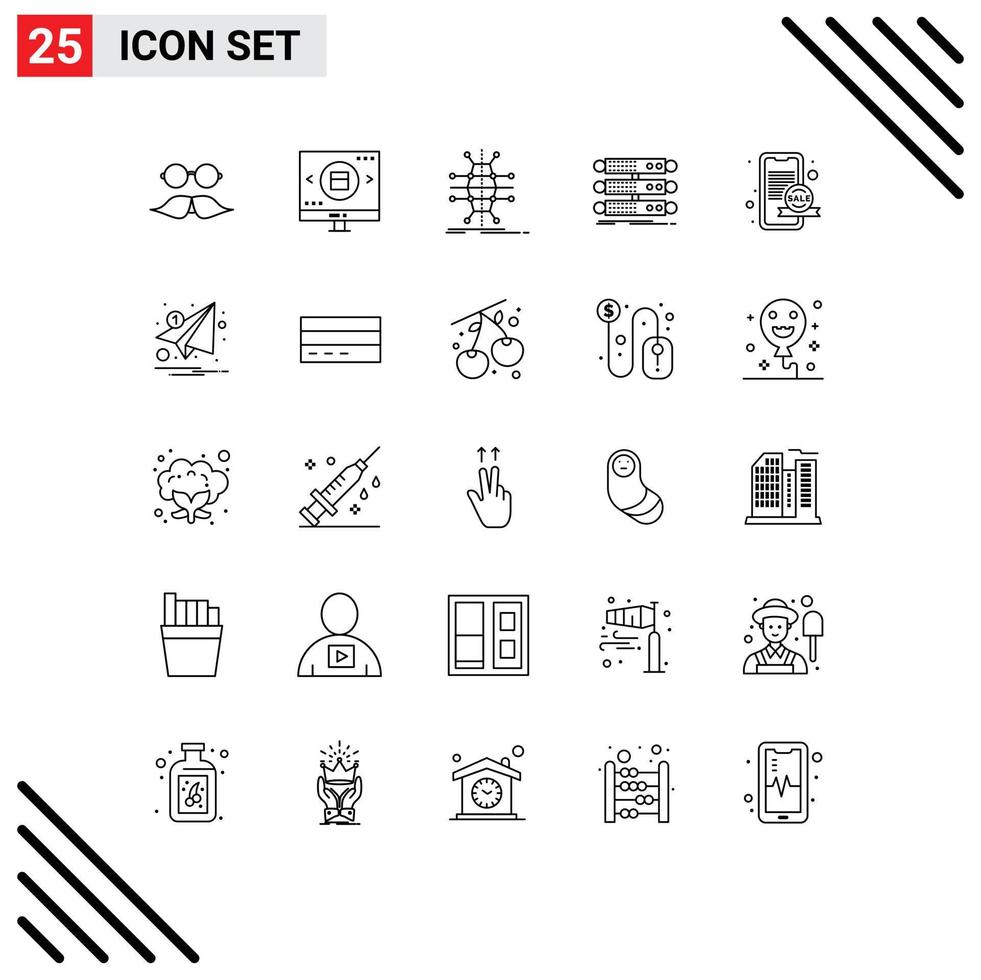 conjunto moderno de 25 linhas e símbolos, como servidor de rack, compras, infraestrutura inteligente, elementos de design vetorial editáveis vetor