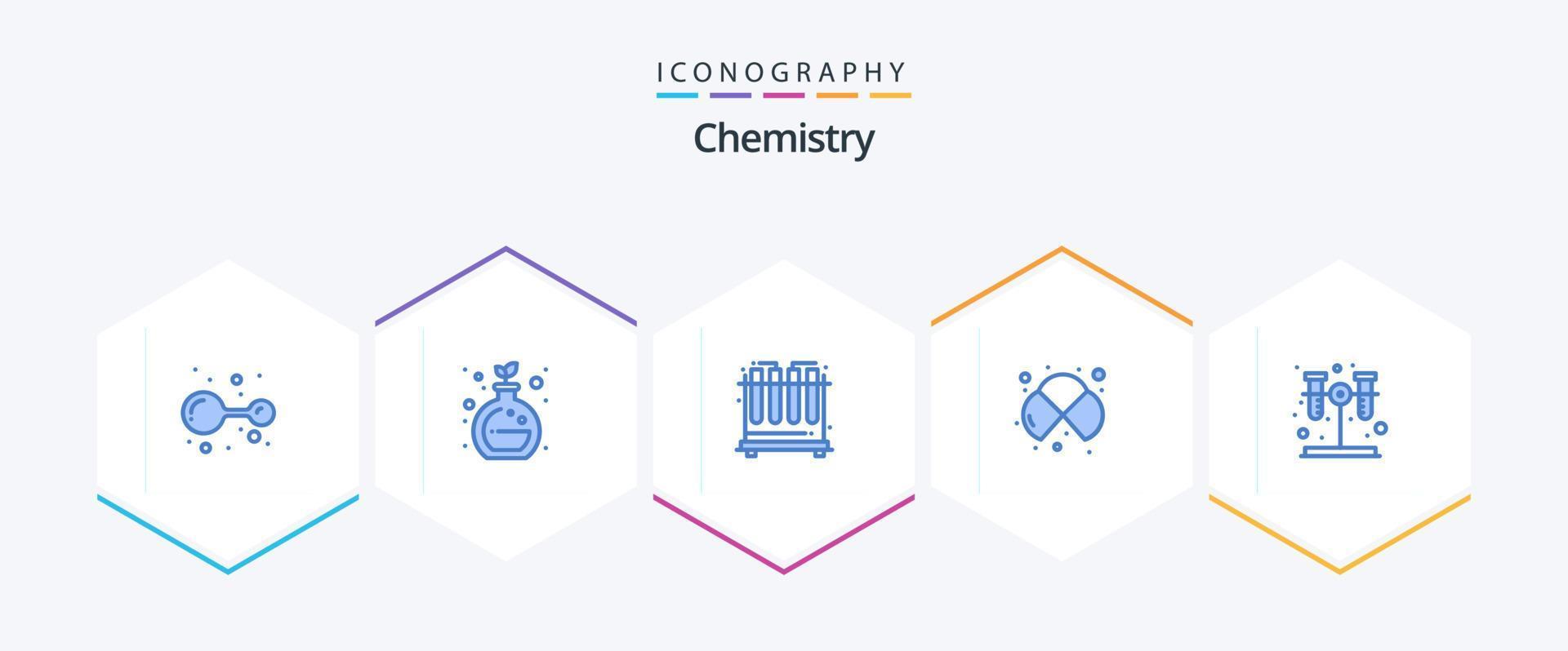 química 25 pacote de ícones azul incluindo tubo. química. teste. laboratório. química vetor