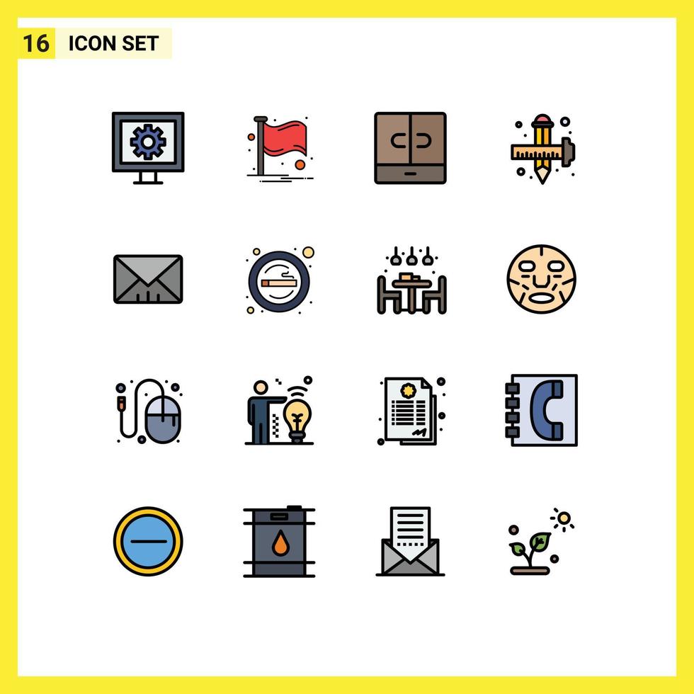 grupo de 16 sinais e símbolos de linhas preenchidas de cores planas para interface de desenho armário desenhar arte editável elementos de design de vetores criativos