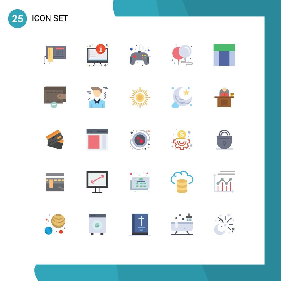 conjunto de cores planas de interface móvel de 25 pictogramas de elementos de design de vetores editáveis de almofada de controle de festa de página da web