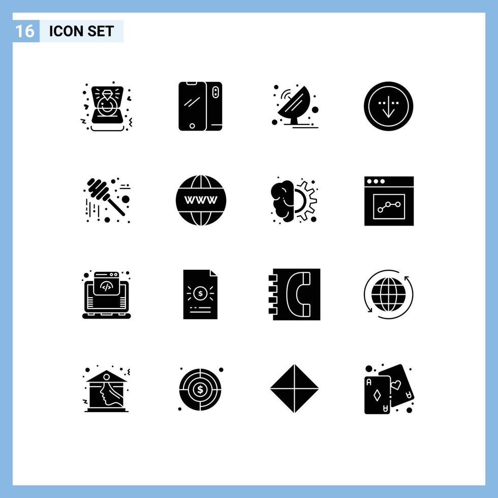conjunto de glifos sólidos de interface móvel de 16 pictogramas de importação para baixo direção do iphone elementos de design de vetores editáveis para antena parabólica