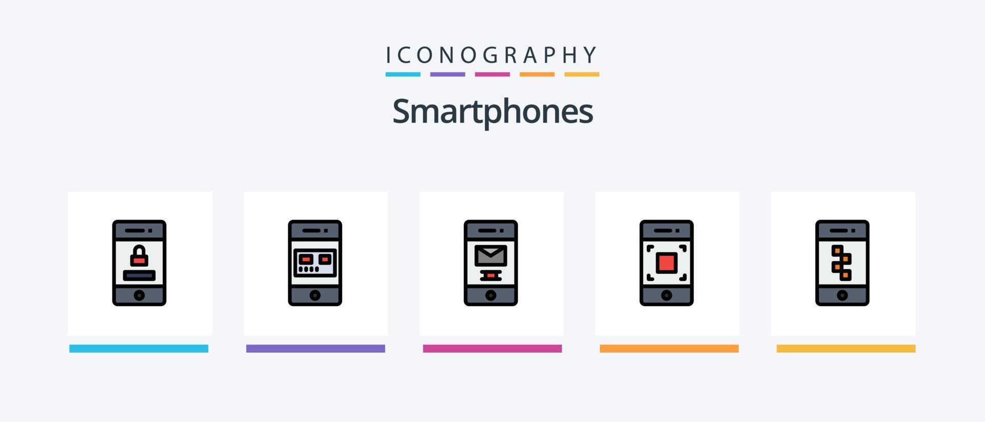 a linha de smartphones encheu o pacote de 5 ícones, incluindo celular. sinais. pessoas. PIN. localização. design de ícones criativos vetor