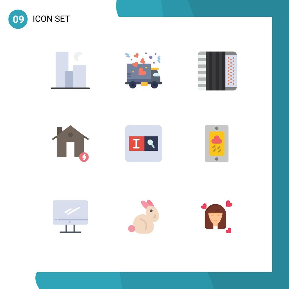 pacote de interface do usuário de 9 cores planas básicas de edifícios de festa de carga imobiliária música elementos de design de vetores editáveis