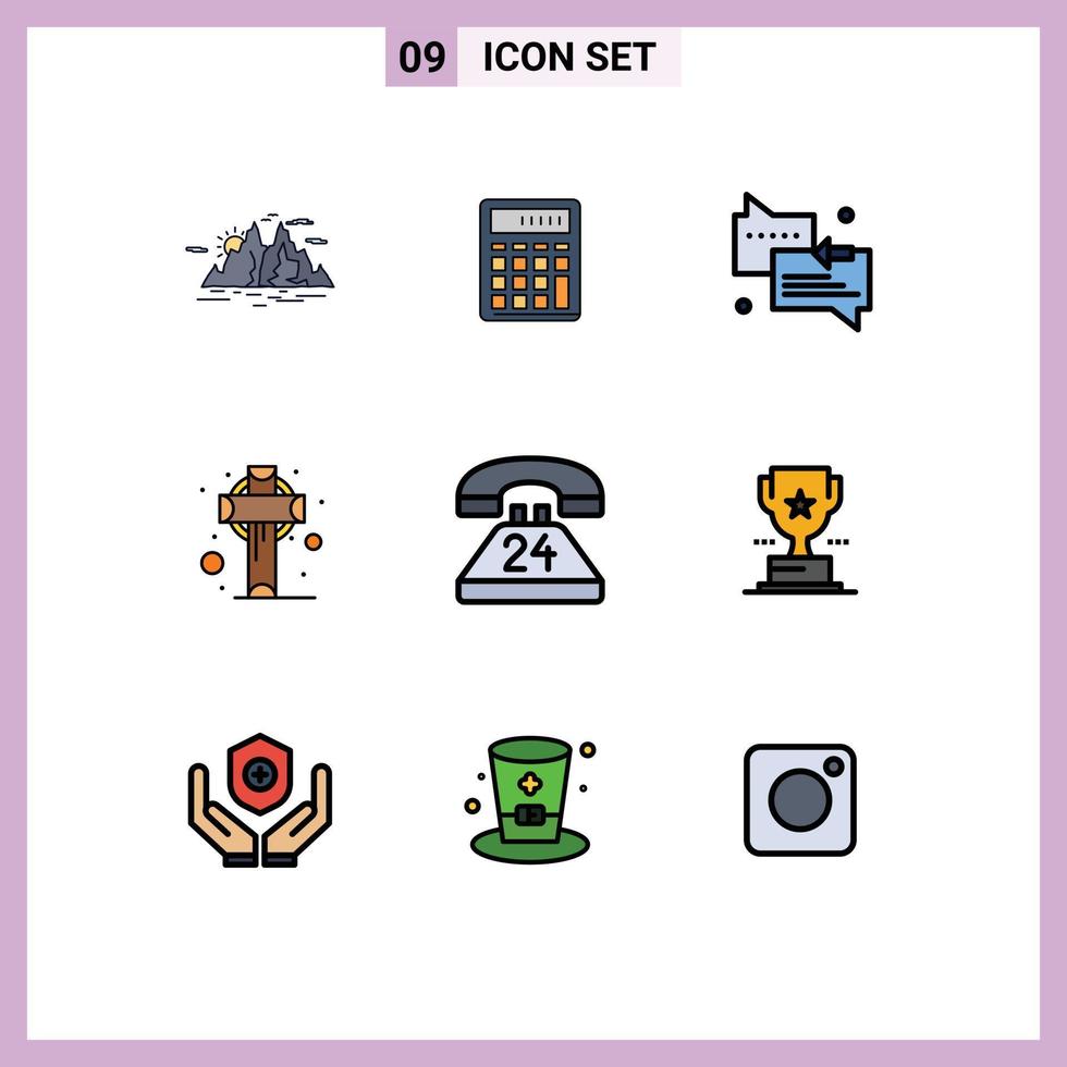 grupo de 9 sinais e símbolos de cores planas de linha preenchida para cruz irlandesa calcular mensagens de seta editáveis elementos de design vetorial vetor
