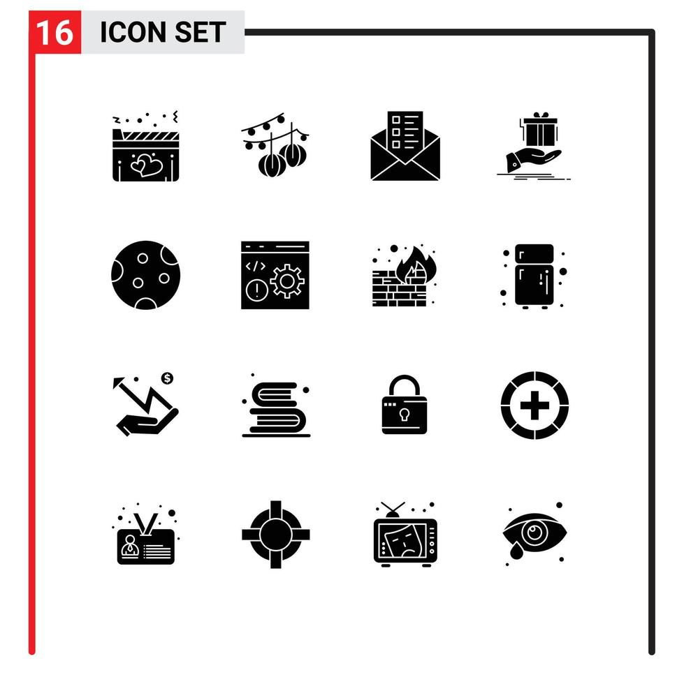 pacote de ícones vetoriais de estoque de 16 sinais e símbolos de linha para ideia de negócio de aniversário de lua surpresa elementos de design de vetores editáveis