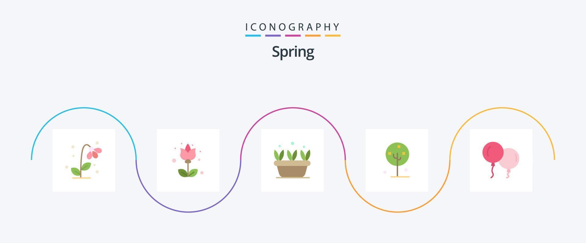 pacote de ícones de primavera plana 5, incluindo natureza. lótus. flor. flor. primavera vetor