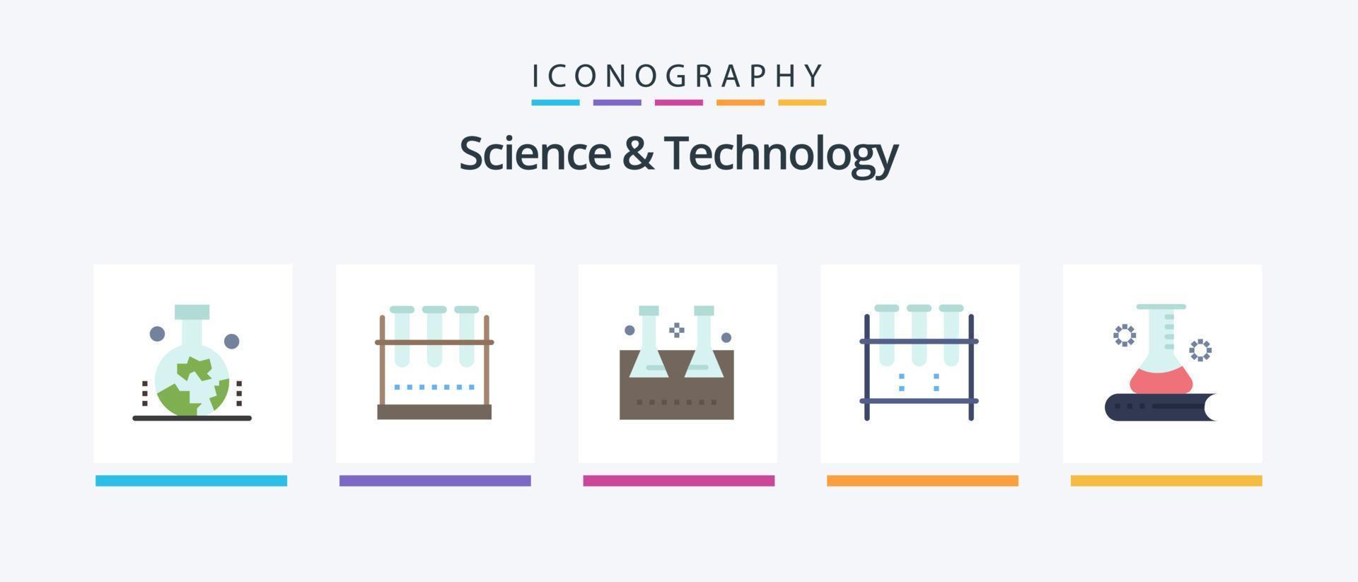 ciência e tecnologia flat 5 icon pack incluindo . tubo de ensaio. conhecimento da ciência. design de ícones criativos vetor