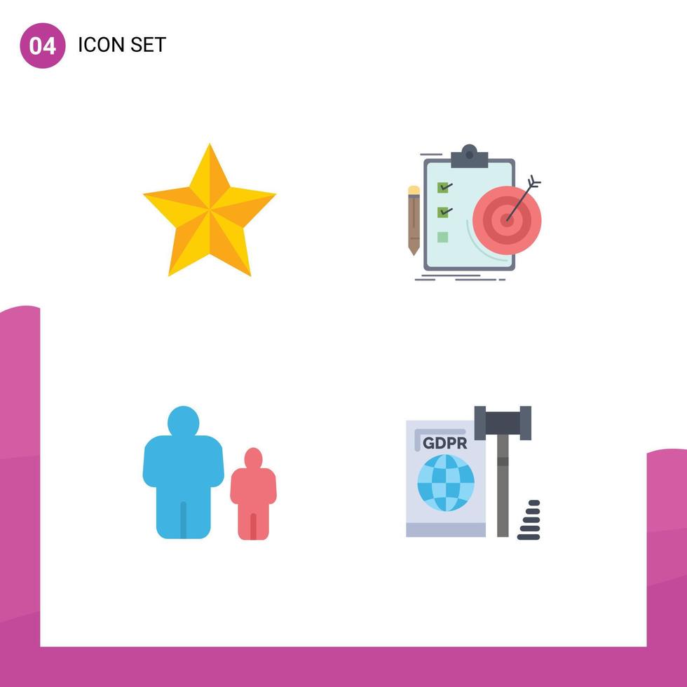 grupo de 4 ícones planos modernos definidos para elementos de design de vetor editável de pai de análise de estrela de criança de natal