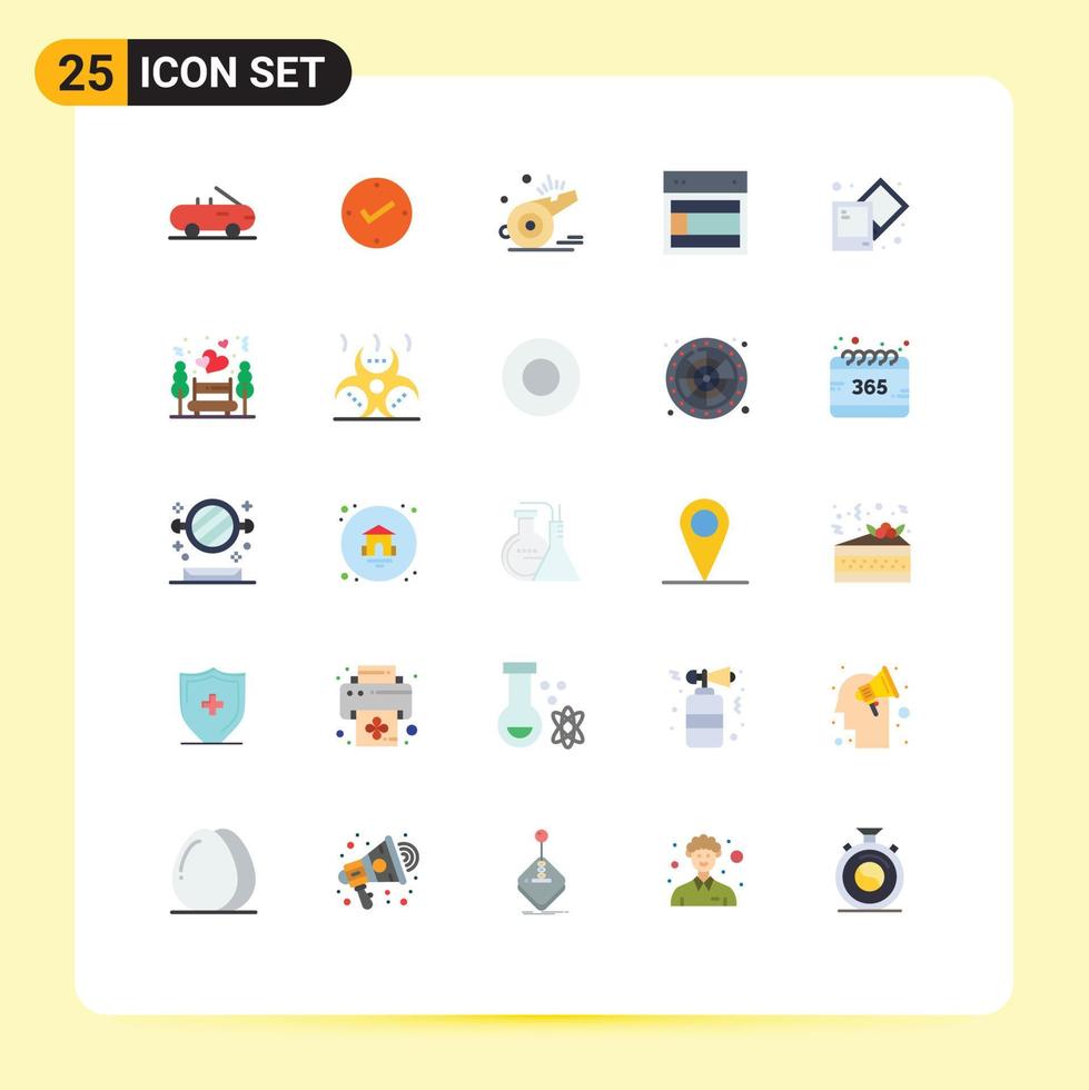pacote de 25 sinais e símbolos modernos de cores planas para mídia impressa na web, como processo, árbitro do site, layout da web, elementos de design de vetores editáveis