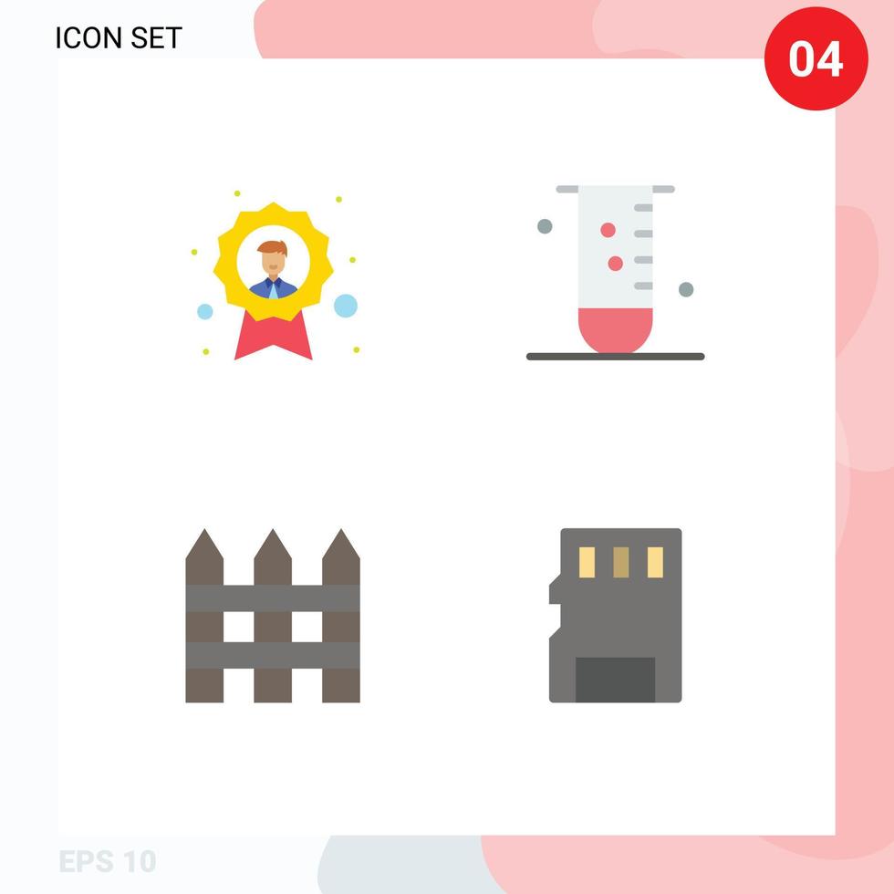 conjunto de ícones planos de interface móvel de 4 pictogramas de elementos de design de vetores editáveis de cerca de vidraria de funcionário de ciência de realização