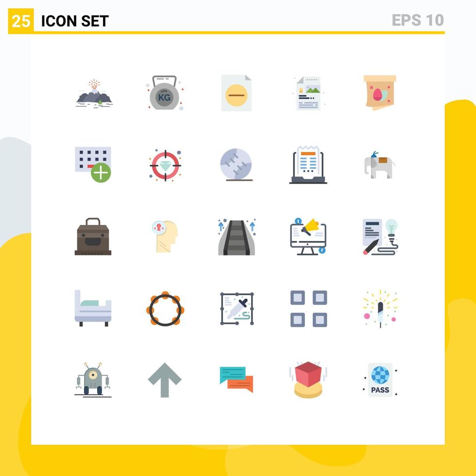 pacote de 25 sinais e símbolos modernos de cores planas para mídia impressa na web, como ovo de páscoa, excluir processo de imagem, elementos de design de vetores editáveis