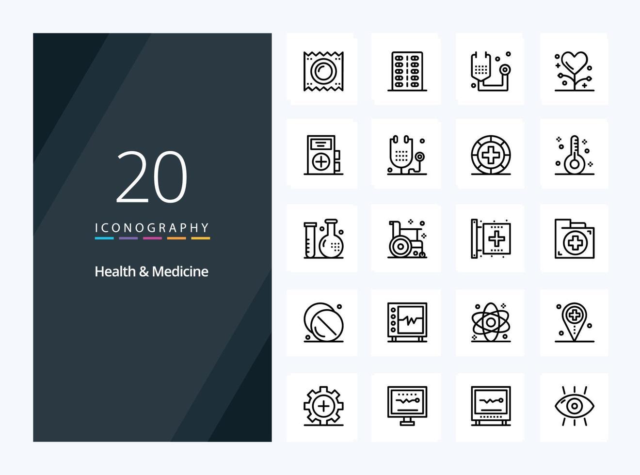 20 ícone de contorno de medicina de saúde para apresentação vetor