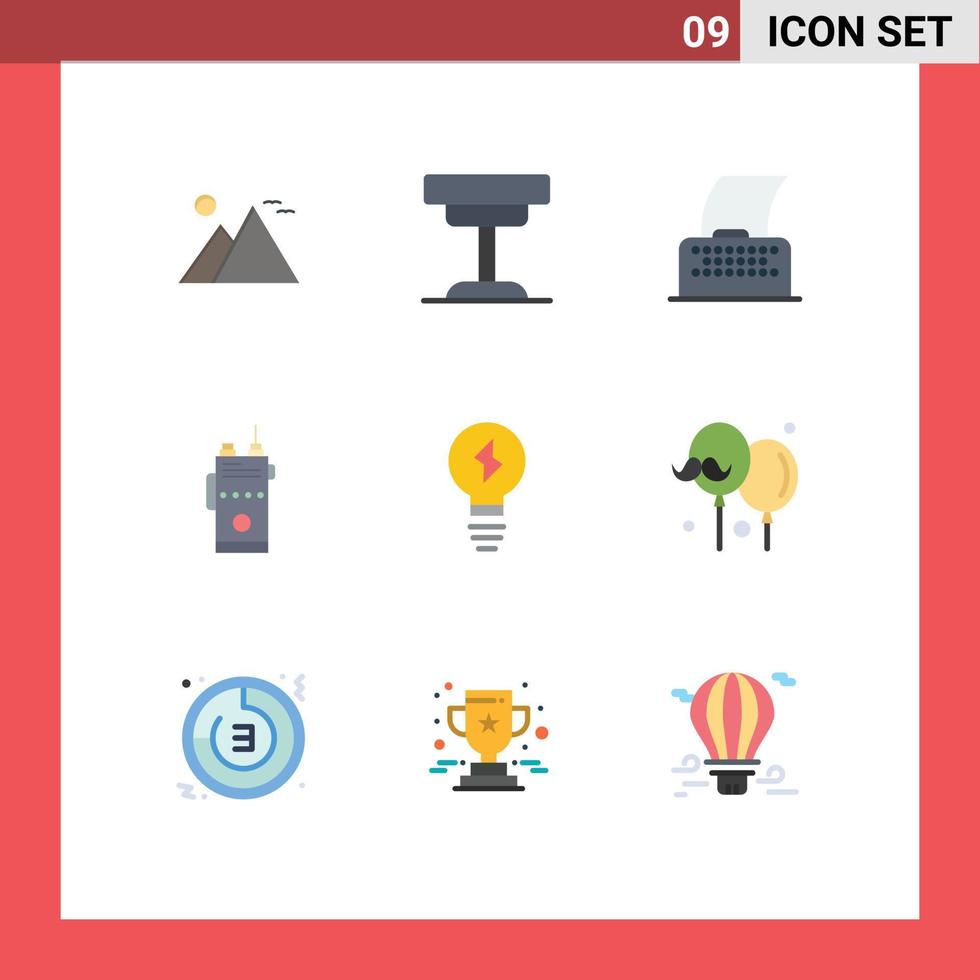 Pacote de cores planas de 9 interfaces de usuário de sinais e símbolos modernos de elementos de design de vetores editáveis de texto de walkie interior de rádio talkie