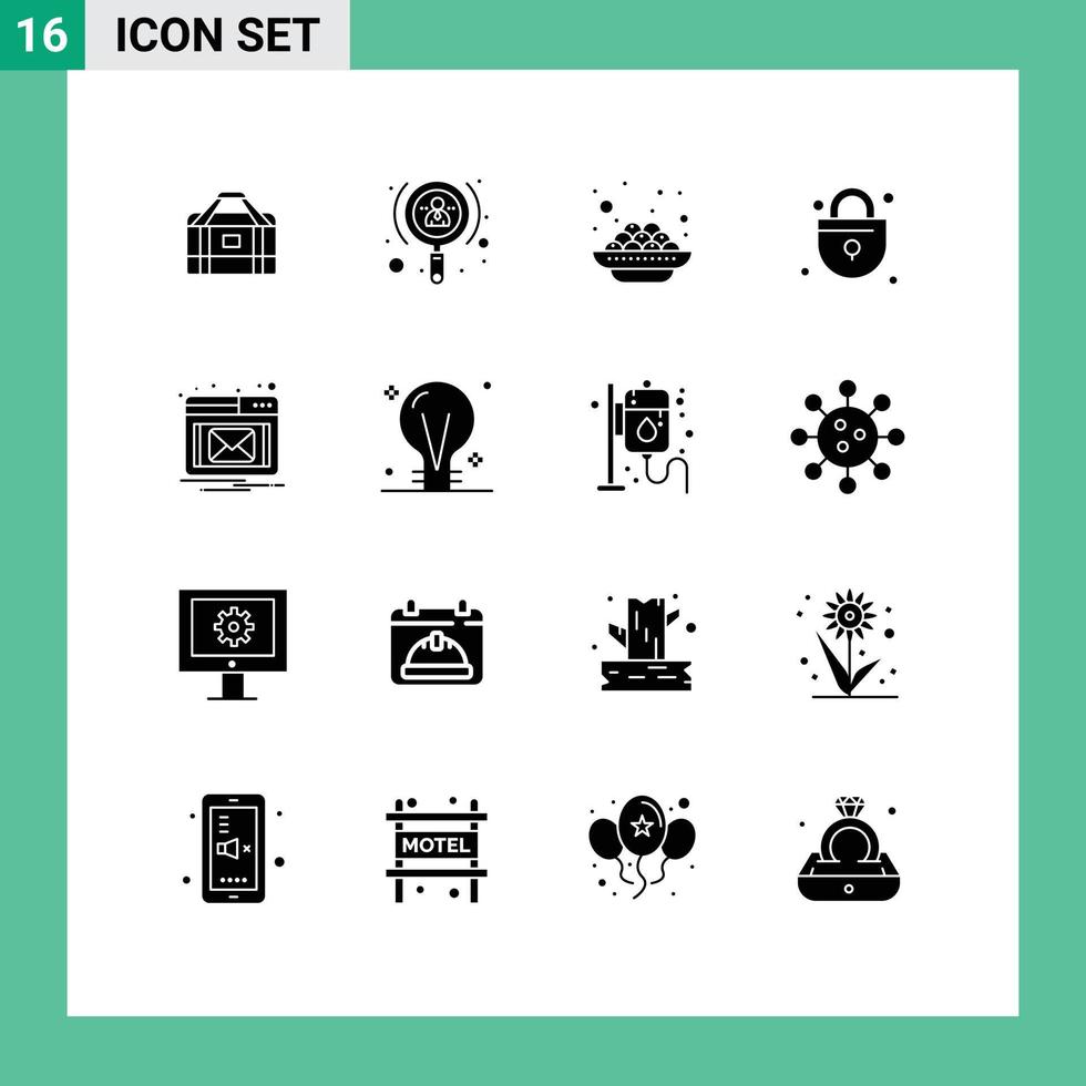 16 ícones criativos, sinais modernos e símbolos de pop-up e-mail, bolo, compras, bloqueio, elementos de design de vetores editáveis