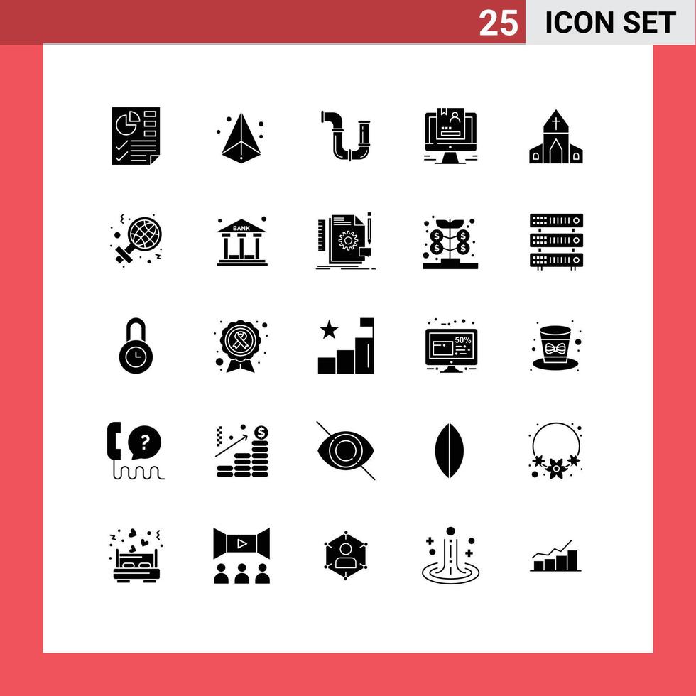 grupo de símbolos de ícones universais de 25 glifos sólidos modernos de elementos de design de vetores editáveis de água de perfil de usuário cv