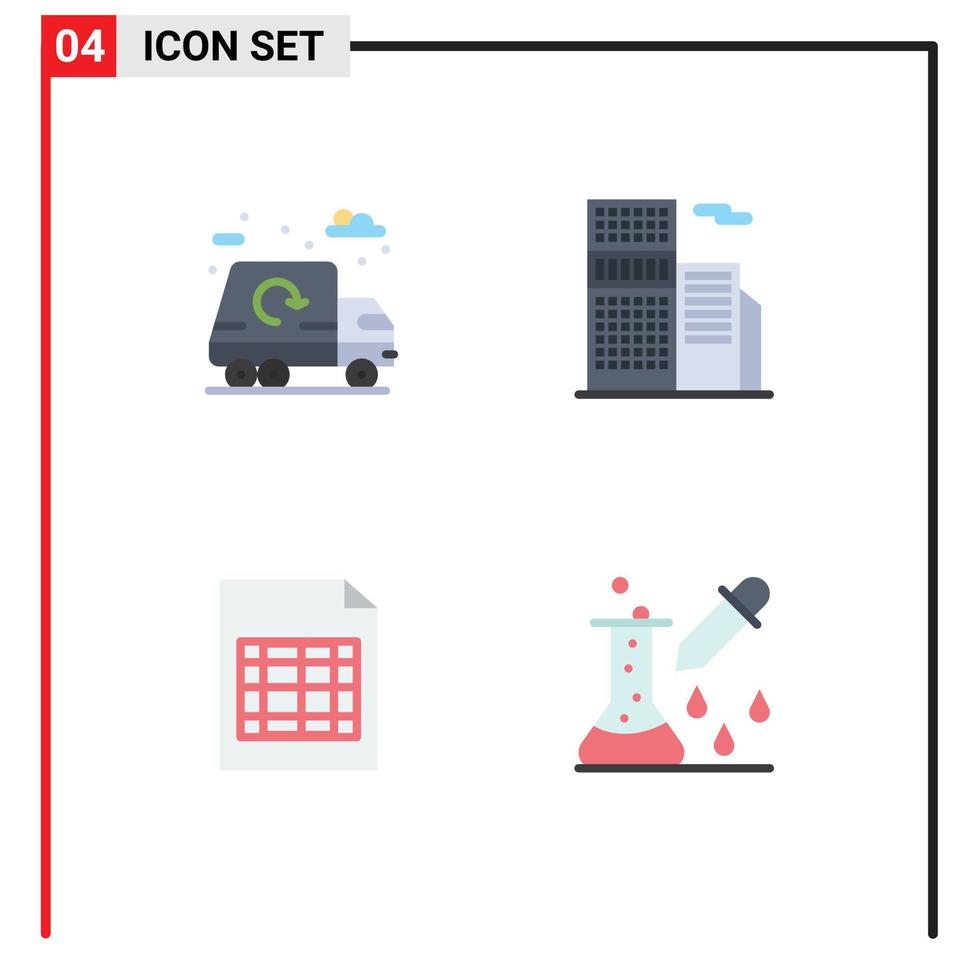 conjunto moderno de 4 ícones e símbolos planos, como elementos de design de vetores editáveis de teste químico real de caminhão excel da cidade