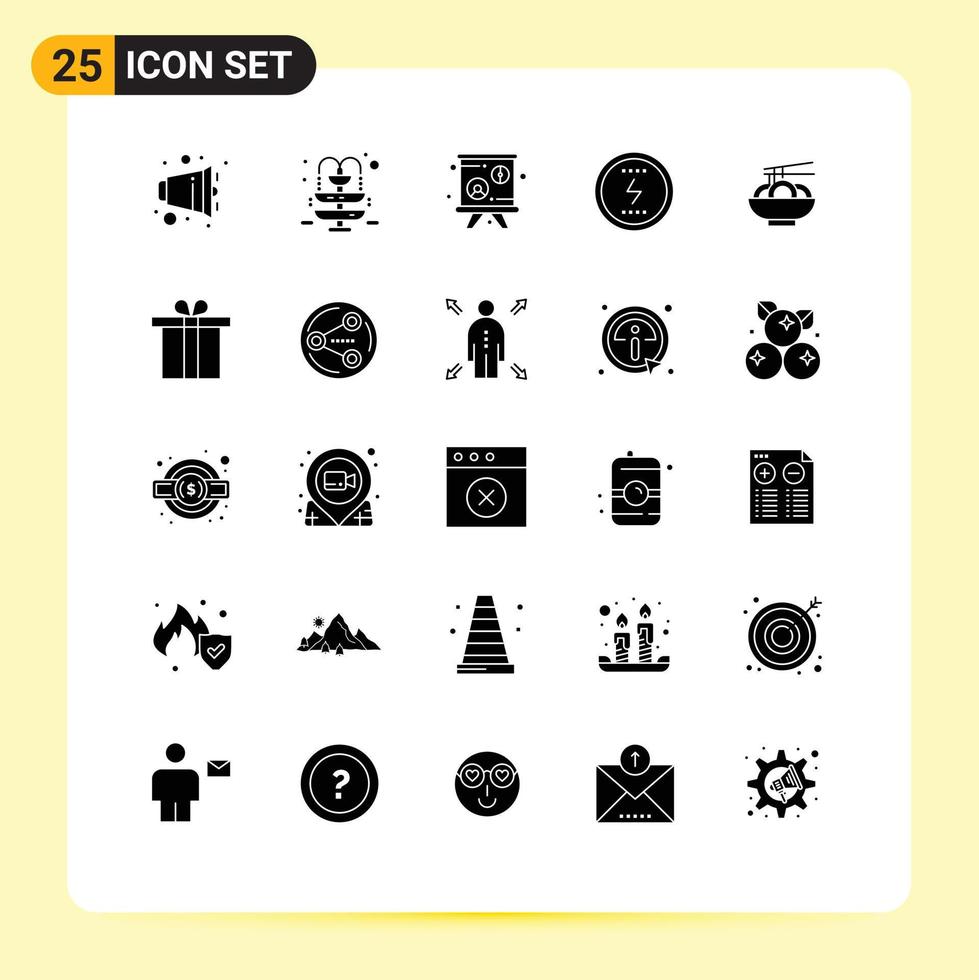 25 ícones criativos, sinais e símbolos modernos da palestra de macarrão chinês, poder social, elementos de design de vetores editáveis