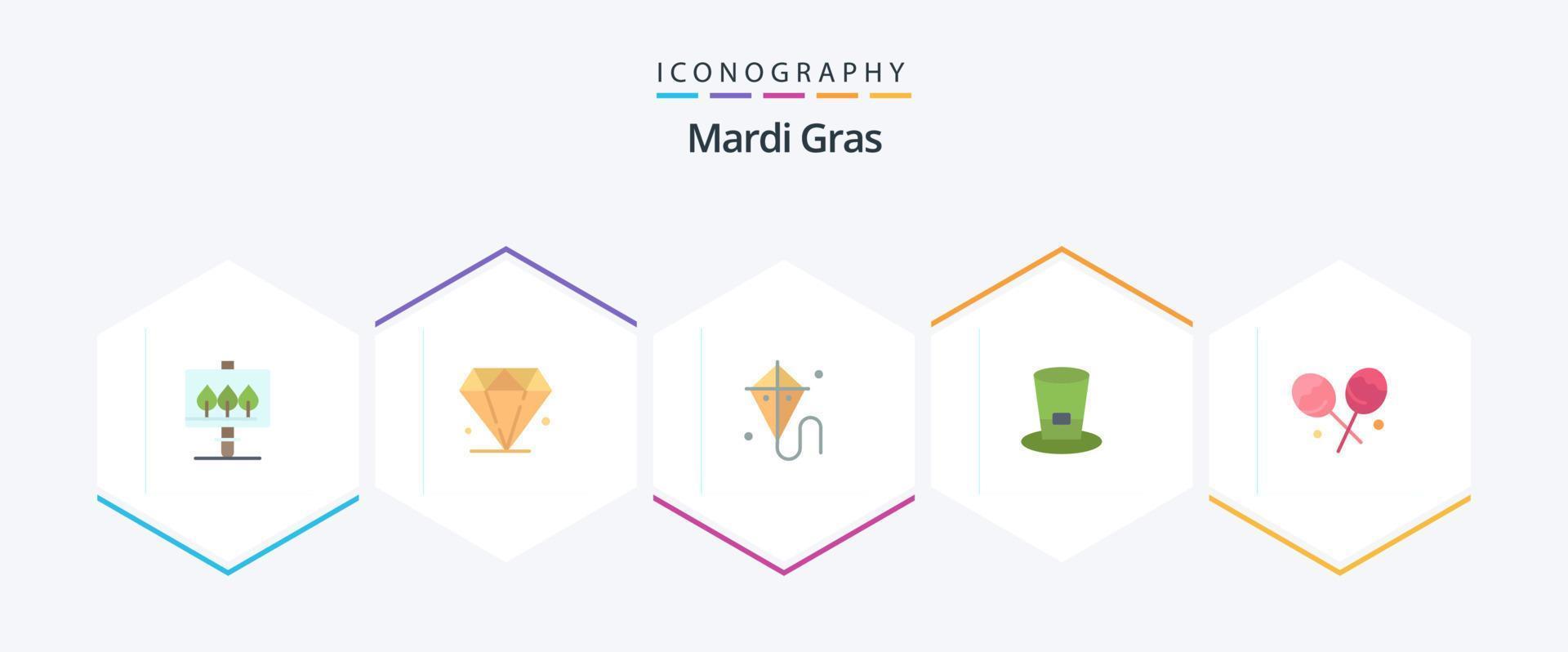 Mardi Gras 25 Flat Icon Pack incluindo . confeitaria. primavera. doce. vinho vetor