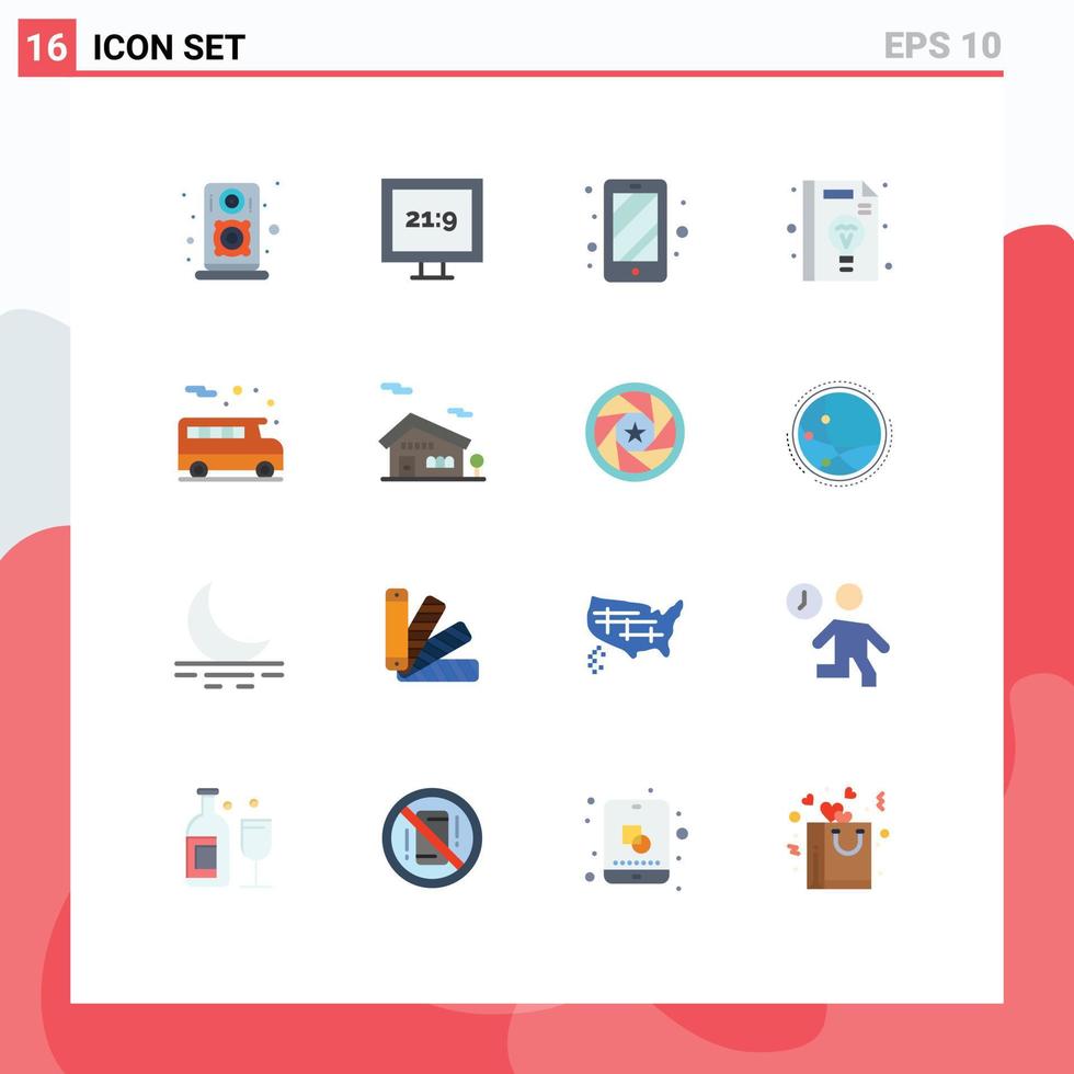 Pacote de cores planas de 16 interfaces de usuário de sinais e símbolos modernos de ideia de escola de acesso ao transporte doméstico pacote editável de elementos de design de vetores criativos