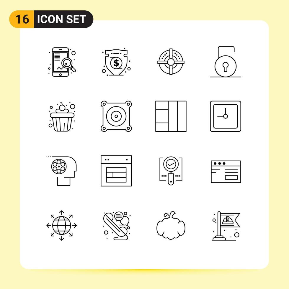 pacote de interface do usuário de 16 contornos básicos do alvo de segurança do copo protege os principais elementos de design de vetores editáveis