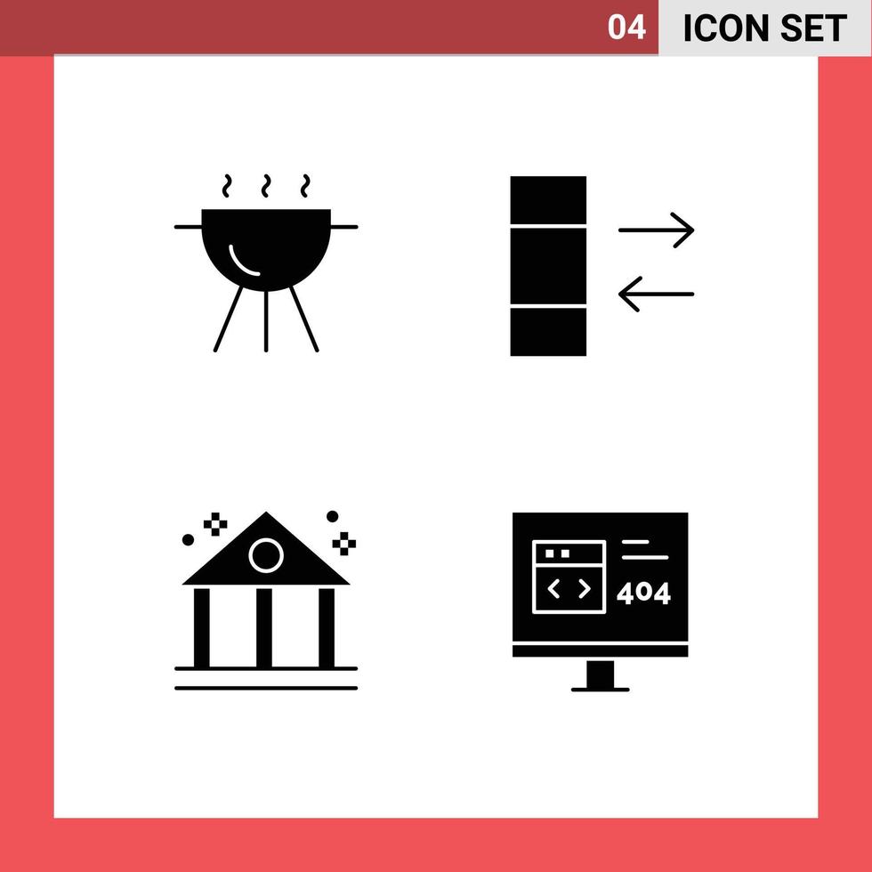 conjunto moderno de glifos e símbolos sólidos, como banco de colunas de aplicativos de churrasco, desenvolve elementos de design vetorial editáveis vetor