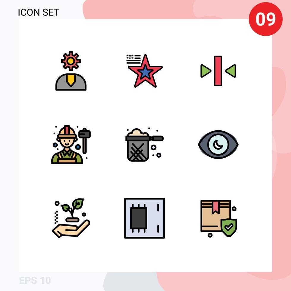 9 interface do usuário pacote de cores planas de linha cheia de sinais e símbolos modernos de elementos de design de vetores editáveis de mídia de engenheiro de cozinha dos EUA