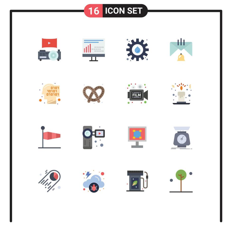 conjunto moderno de 16 cores planas e símbolos, como pacote editável de sino de contato de energia de e-mail binário de elementos de design de vetores criativos