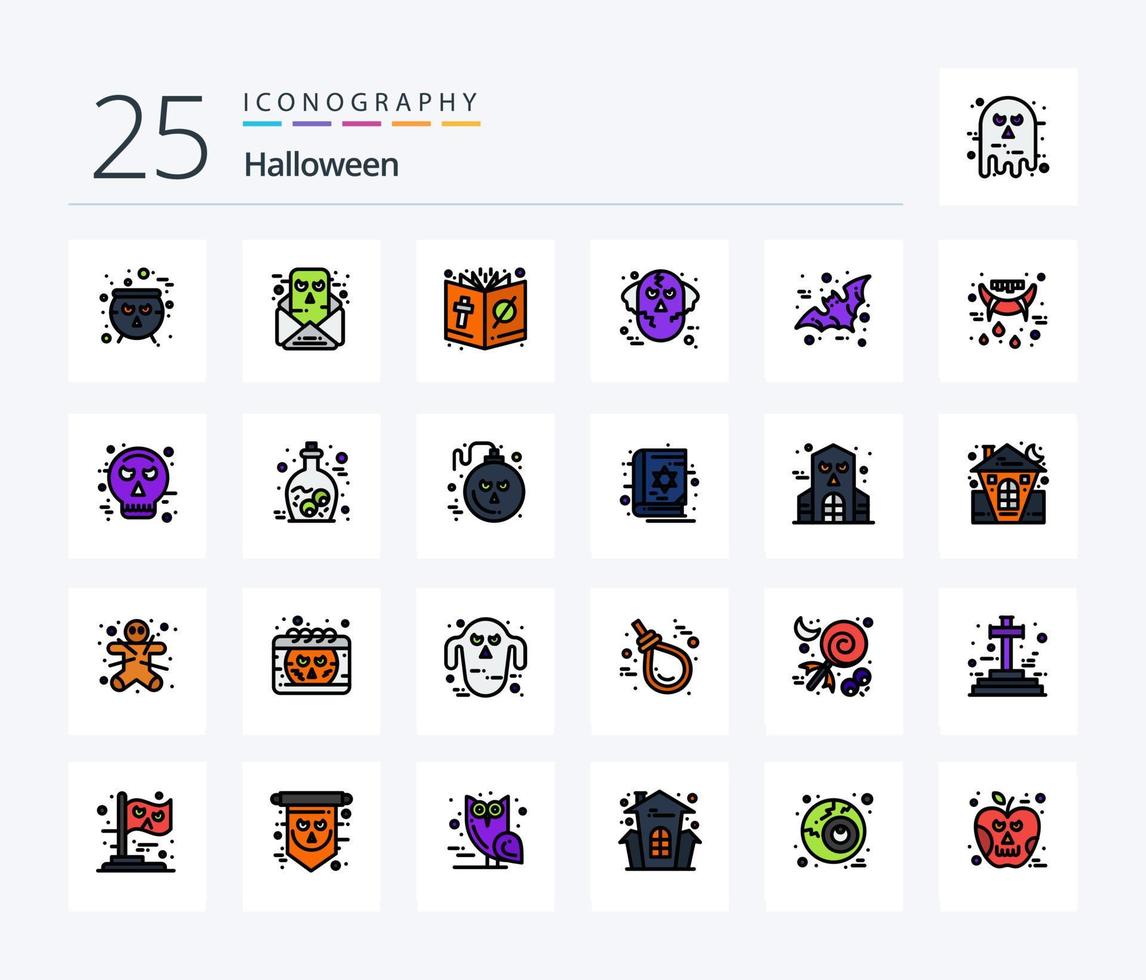 pacote de ícones preenchidos com 25 linhas de halloween, incluindo lobo. cara. Bíblia. dia das Bruxas. religião vetor