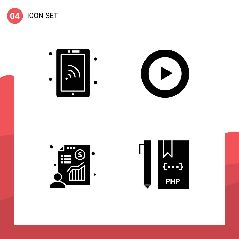 pacote de sinais e símbolos de glifos sólidos modernos para mídia impressa na web, como apresentação em rede, codificação de vídeo wi-fi, elementos de design vetorial editáveis vetor