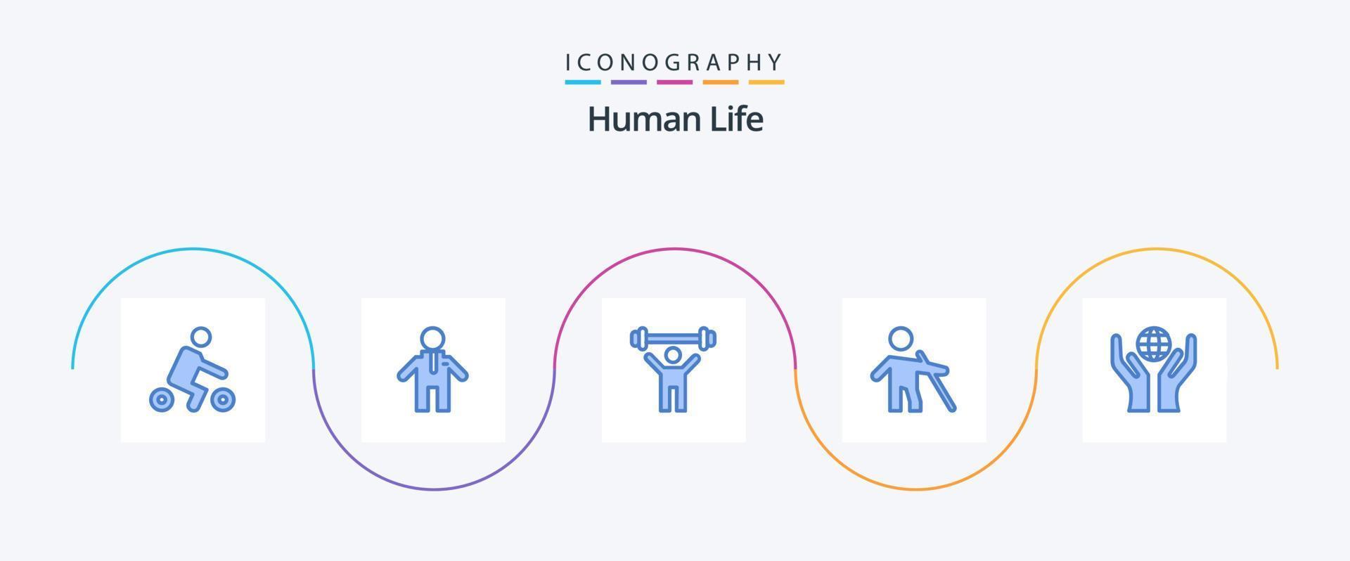 pacote de ícones azul humano 5, incluindo . mãos. levantar. Cuidado. pessoas vetor