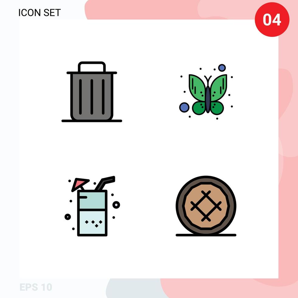 grupo de 4 sinais e símbolos de cores planas de linha preenchida para excluir bebida, remover elementos de design de vetores editáveis de suco de insetos