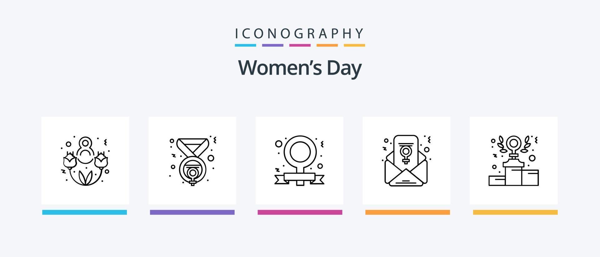 pacote de ícones da linha 5 do dia das mulheres, incluindo feminino. sim. dia. presente. caixa. design de ícones criativos vetor