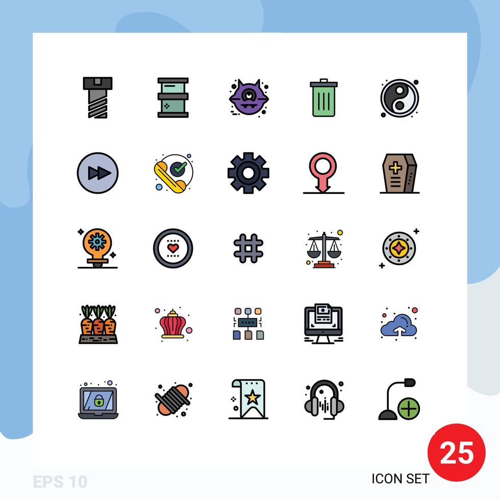 25 ícones criativos sinais modernos e símbolos de círculo bola halloween yin yang lixo elementos de design vetoriais editáveis vetor