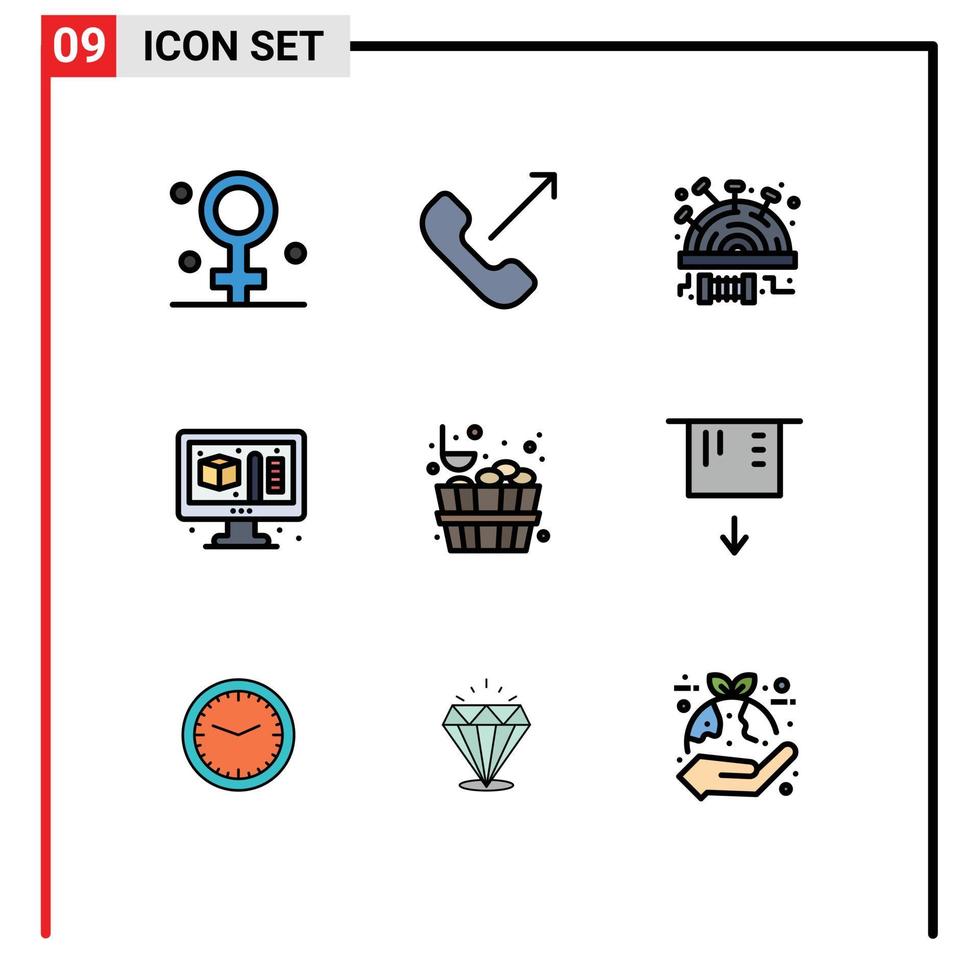 grupo de 9 sinais e símbolos de cores planas de linha preenchida para balde de pedra, modelagem modesta, elementos criativos de design vetorial editável vetor