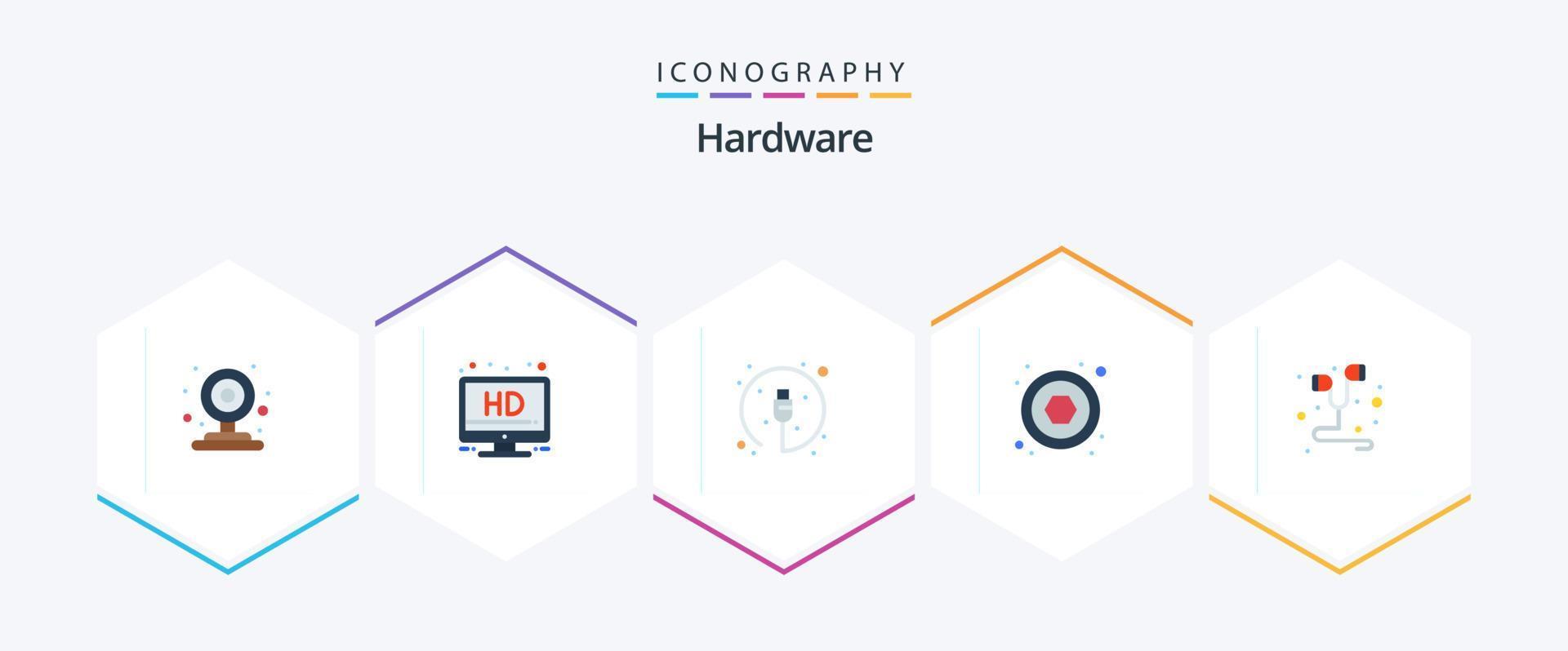 hardware 25 flat icon pack incluindo . música. plugue. fone de ouvido. parafuso vetor