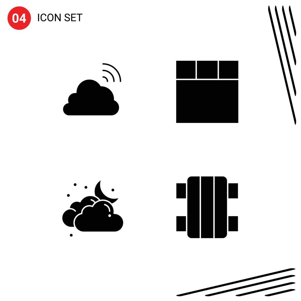 4 interface de usuário pacote de glifos sólidos de sinais e símbolos modernos de layout de primavera de lua de nuvem diversão elementos de design de vetores editáveis