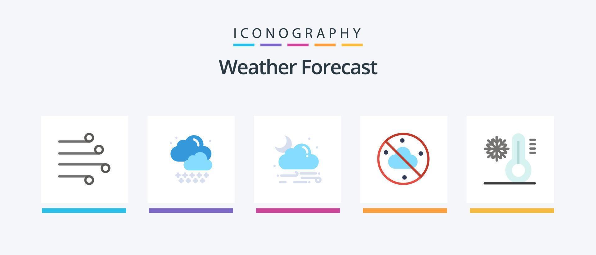 pacote de ícones do tempo plano 5, incluindo neve. clima. vento. clima. sem nuvens. design de ícones criativos vetor