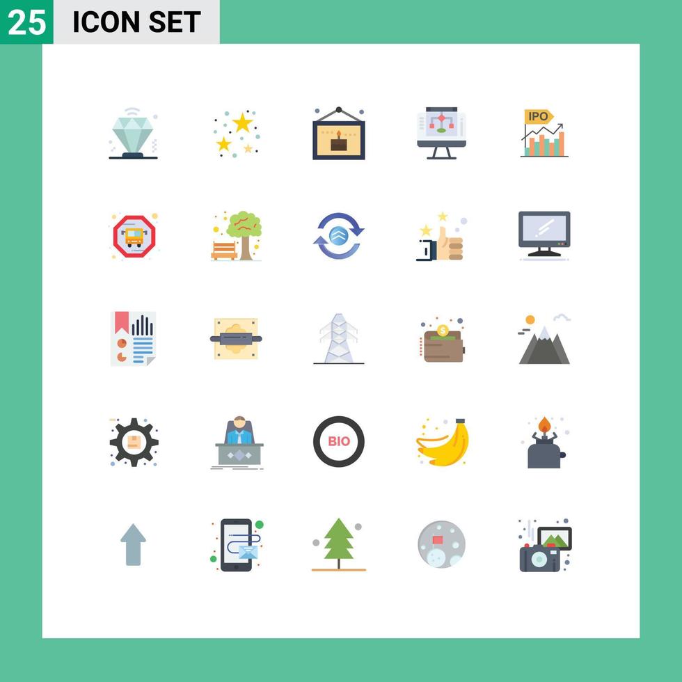 Pacote de cores planas de 25 interfaces de usuário de sinais e símbolos modernos do computador inicial de celebração do ipo compartilham elementos de design vetorial editáveis vetor