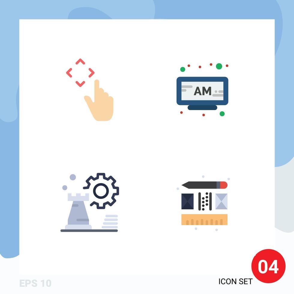 conjunto moderno de pictograma de 4 ícones planos de configuração de relógio de movimento de negócios de dedo elementos de design de vetores editáveis
