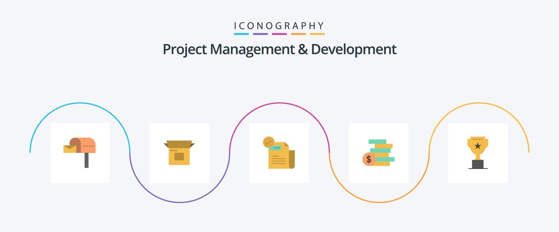 gerenciamento de projetos e desenvolvimento pacote de ícones plana 5 incluindo ghold. dinheiro de moedas. liberar. destaque vetor