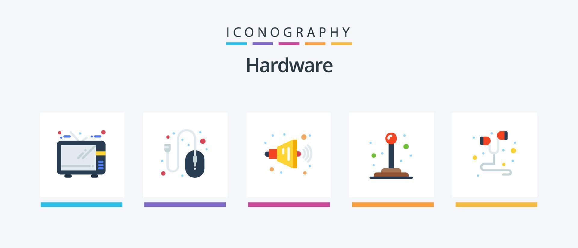 pacote de ícones de hardware plano 5, incluindo . música. alto falante. fone de ouvido. trocar. design de ícones criativos vetor