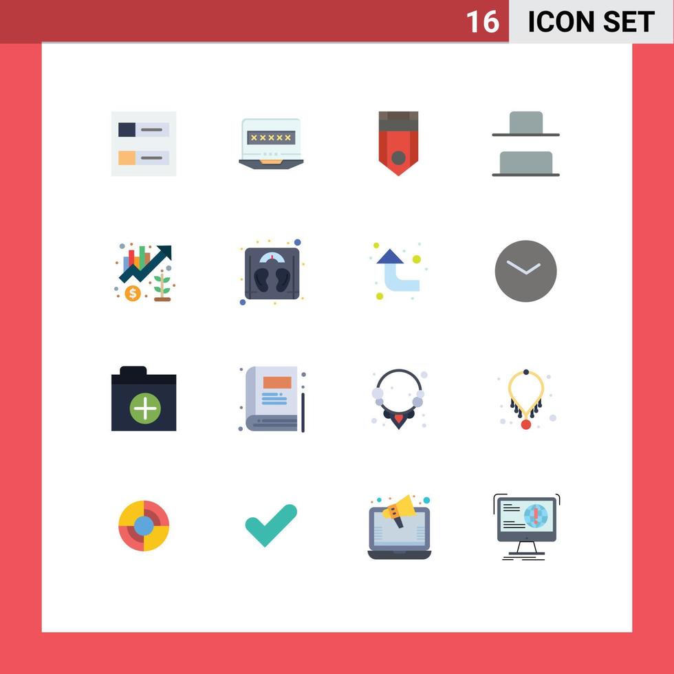 pacote de 16 sinais e símbolos modernos de cores planas para mídia impressa na web, como gráfico de gerenciamento, pacote editável de fundo vertical militar de elementos de design vetorial criativo vetor