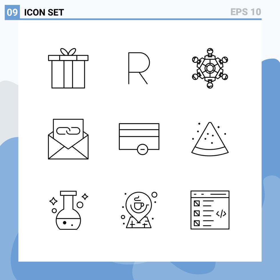 9 sinais de contorno universal símbolos de envelope entre em contato conosco cooperação contato jogando elementos de design de vetores editáveis