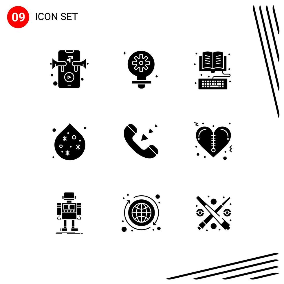 pacote de interface do usuário de 9 glifos sólidos básicos de chamada recebida ebook poluição da água elementos editáveis de design vetorial vetor